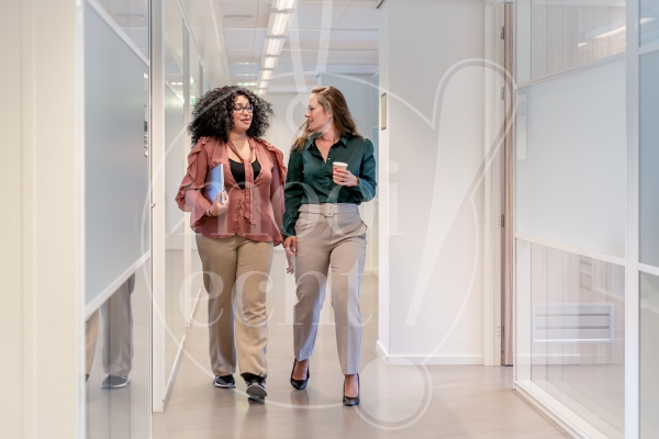 Collega's lopen door een gang 2